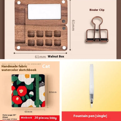 Portable Mini Walnut Watercolor Set with 8 Colors for Sketching & Journaling